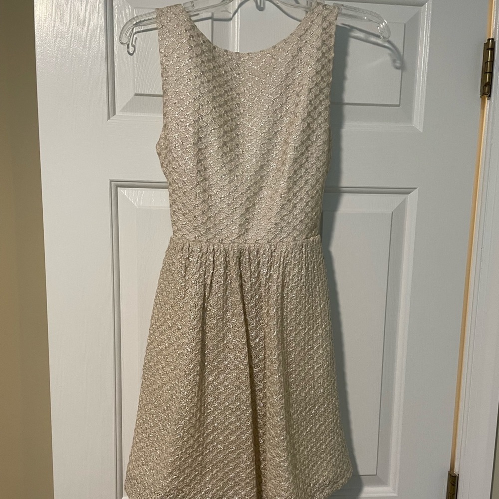Alice + Olivia beige high neck short dress size 6 Rehearsal Dinner Dress